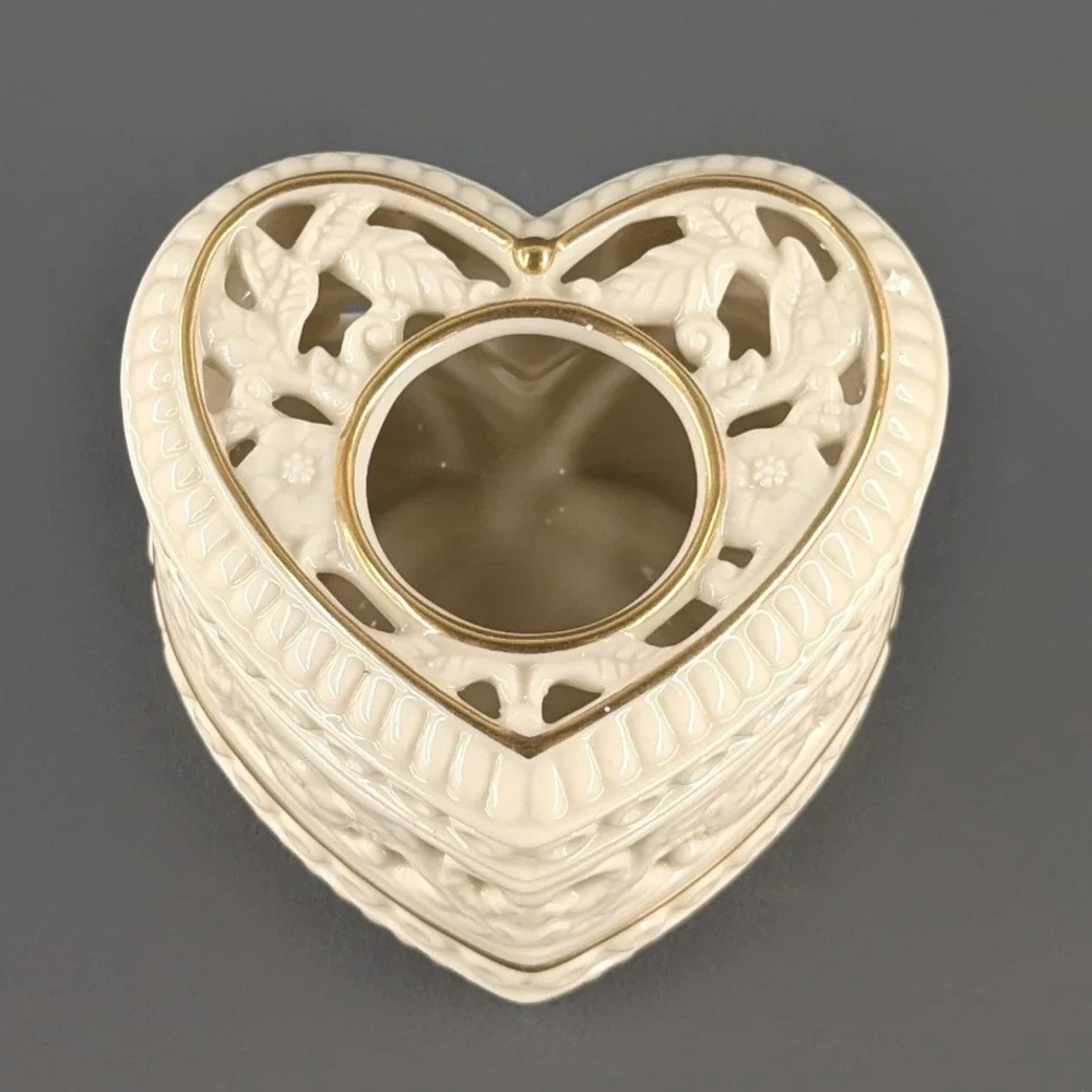PartyLite Thanks from the Heart 2002 Ceramic Heart Candle Holder Gold Trim